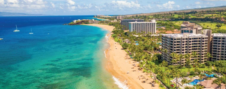 Aerial View of Maui, Hawaii Coast, Hotels on the Beach